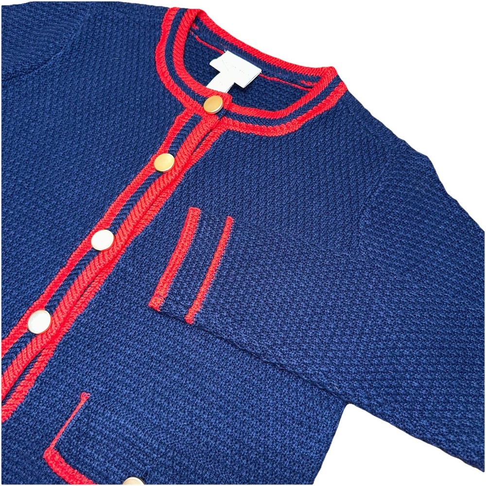 St. John's Bay Navy Blue Red Button Up Nautical Cardigan Knit Sweater Women's XS - Picture 1 of 9